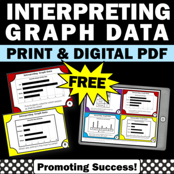 Preview of FREE Interpreting Bar Graphs and Data Task Cards 2nd 3rd Grade Math Center Games