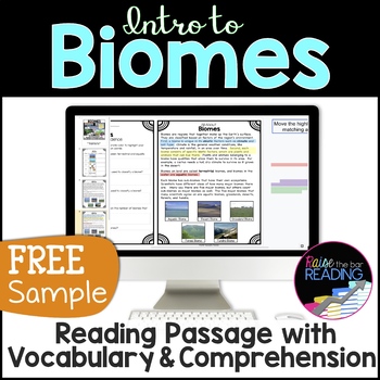 Preview of FREE Intro to Biomes Reading Comprehension Passage - Digital Distance Learning