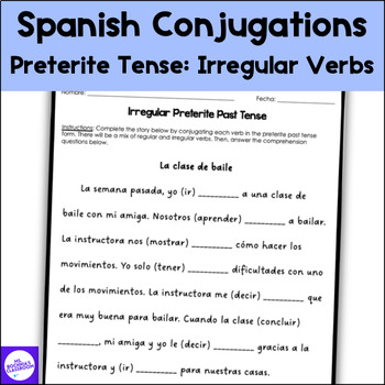 Preview of FREE Irregular Preterite Tense Verbs Conjugation Spanish 2 Review Reading