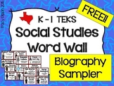 FREE K-1st Social Studies TEKS Biography Cards