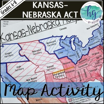 Preview of FREE Kansas Nebraska Act Map Activity (Print and Digital)