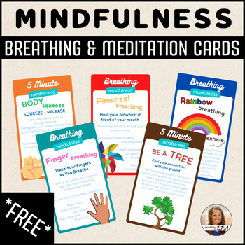 Preview of FREE Kids Mindfulness Breathing Meditation and Coping Strategies Activity Cards