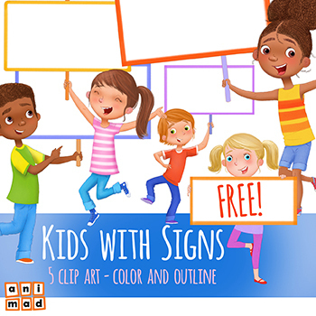 Preview of FREE- Diversity Kids with Blank Signs (AnimadDesign)