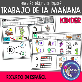 Preview of FREE Kinder Morning Work in SPANISH Preview Trabajo de la mañana
