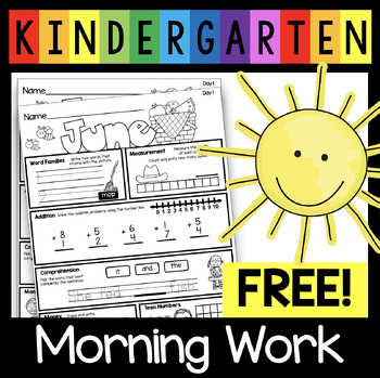 Preview of FREE Kindergarten Morning Work - June - Summer School Homework Review Printables