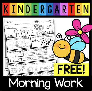 Preview of FREE Kindergarten Morning Work - May - Spring - End of the year review pack