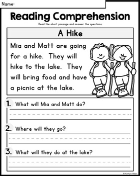 free kindergarten reading comprehension passages bundle