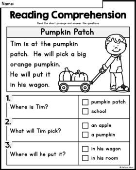 FREE Kindergarten Reading Comprehension Passages - FALL by Kaitlynn Albani