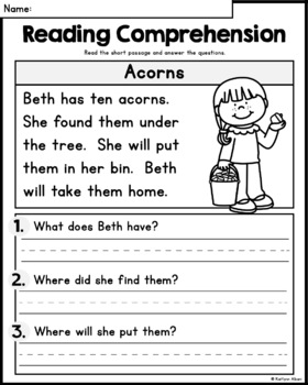 Free Kindergarten Reading Comprehension Passages - Fall By Kaitlynn Albani