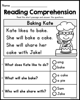 free kindergarten reading comprehension passages set 2 by kaitlynn albani