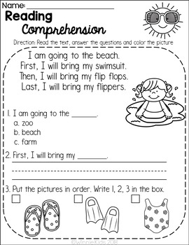 FREE Kindergarten Reading Comprehension Passages - Summer by Winnie Kids