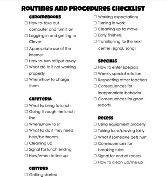 FREE Kindergarten Routines and Procedures Checklist EDITABLE by Ms ...