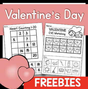 Preview of FREE Kindergarten Valentine's Day Centers - CVC Words - Numbers - Sight Words