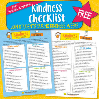 Preview of FREE Kindness Checklist - for Older Students, Teachers, and Parents 
