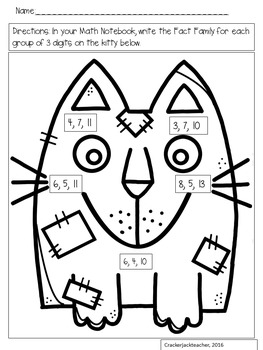 Preview of FREE Kitty Cat Fact Families Practice...Print and Go!