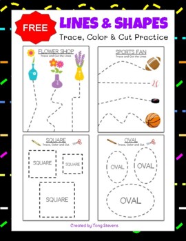 Preview of FREE LINES & SHAPES: Tracing, Coloring & Cutting Practice