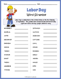 FREE Labor Day Word Scramble Puzzle Worksheet Activity