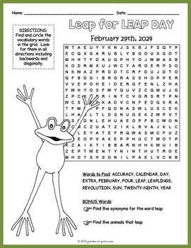 FREE Leap Year 2020 Activity - Leap Year Word Search Puzzle by Puzzles