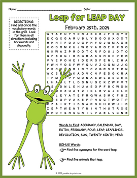 Preview of FREE LEAP YEAR 2024 Word Search Puzzle Worksheet Activity