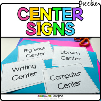 Preview of FREE Learning Center Signs - Printable Posters for Preschool Station Rotations