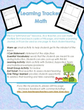 Preview of FREE Learning Journal for MATH Lessons