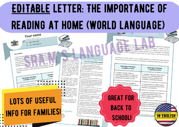 Preview of FREE Let's Read Together/Benefits Of Reading At Home Letter for Lg Teachers