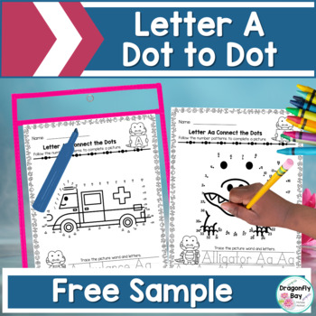 Preview of FREE Letter A Dot to Dot Alphabet Center or Activity Printable Worksheets