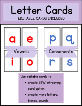 Preview of FREE Letter Cards Editable (Vowels & Consonants)