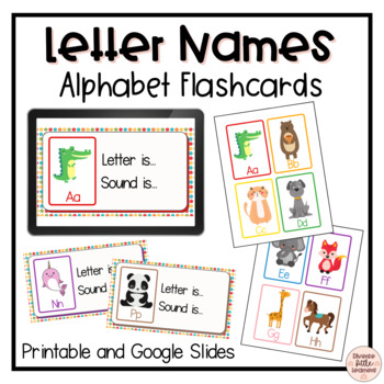 Preview of FREE Letter Names Alphabet Flashcards | Animal Theme | Printable | Google Slides