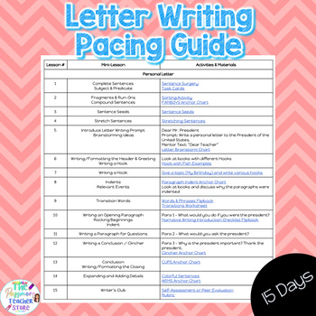 Preview of FREE Letter Writing Pacing Guide l 15 Day Unit l Friendly Letter Personal Letter