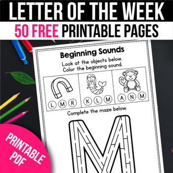 free letter of the week alphabet tracing worksheets 50 pages tpt