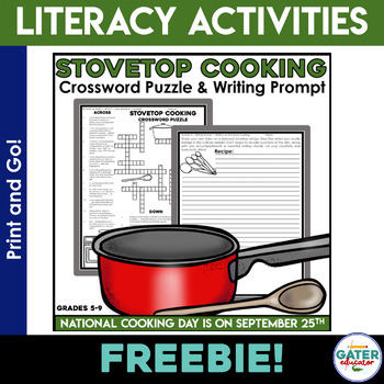 Preview of Life Skills Crossword Puzzle and Recipe Writing Prompt | Early Finishers | FREE