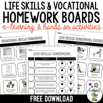 Preview of FREE Life Skills & Vocational Homework Choice Boards