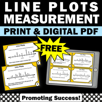 Preview of FREE Line Plots Measurement Task Cards 2nd Grade Math Review Centers Games