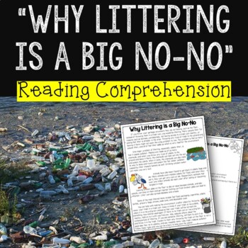 Preview of FREE Littering Reading Comprehension Human Impact on the Environment Earth Day