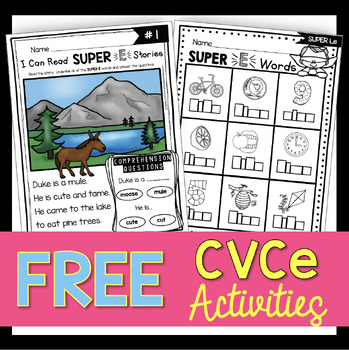 Preview of FREE Long Vowel Activities - Phonics Worksheets - Silent E - CVCe Printables