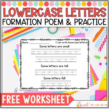 Preview of Free Lowercase Letters Handwriting Poem and Practice Worksheets