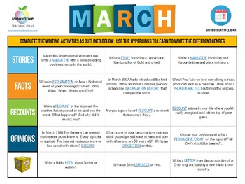 Preview of FREE MARCH Writing Prompts | Interactive Writing Task Calendar