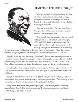 Preview of FREE!  MARTIN LUTHER KING JR. - High Interest Reading Comprehension & Activities