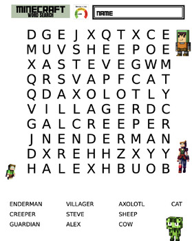 Preview of FREE! MINECRAFT Word Search Printable (EASIER)!  PRINT the PDF or use EASEL!