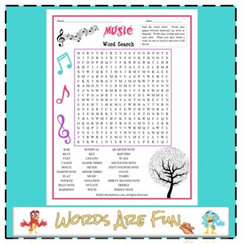 Preview of FREE MUSIC Word Search Puzzle Handout Fun Activity