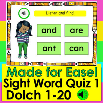Preview of FREE Made for Easel Self-Checking Sight Word Assessment for PrePrimer Words 1-20