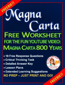 Preview of FREE Magna Carta Video Worksheet for Horrible Histories "Magna Carta 800 Years"