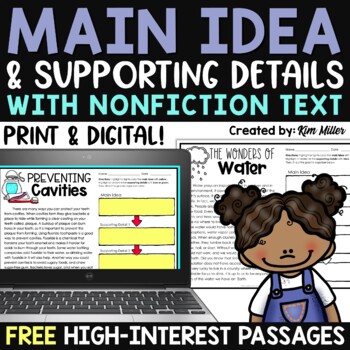 Preview of FREE Main Idea & Supporting Details Activities Graphic Organizers Central Idea