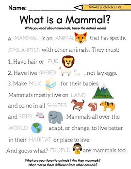 FREE Mammal Worksheets for PreK and Kindergarten (9 Pages) TPT