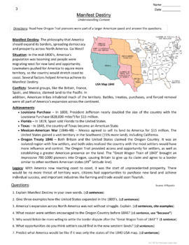 FREE Manifest Destiny Worksheet by The Harstad Collection TpT