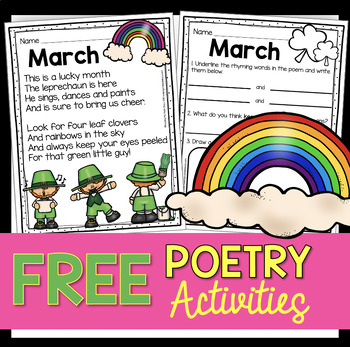 Preview of FREE First Grade Kindergarten Poetry Unit -  Monthly Poems Writing Center March
