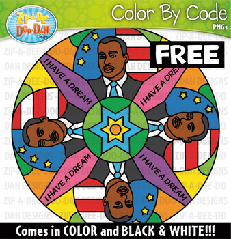 Preview of FREE Martin Luther King Day Mandalas Color By Code Clipart