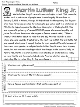 Martin Luther King Jr. FREE Guided Reading Passage Printable & Digital