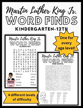 Preview of FREE Martin Luther King Jr. Day Word Find K-12 (4 levels of difficulty)